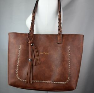 EUC Brown Faux Leather Tote with Zipper